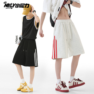 美式三条杠速干短裤男款夏季薄款外穿运动五分裤子宽松休闲沙滩裤