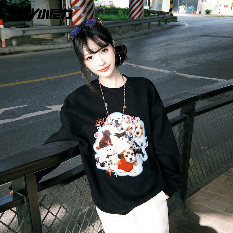 潮牌卡通小狗圆领卫衣