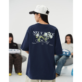 重磅纯棉花卉字母印花短袖 潮牌宽松休闲百搭情侣体恤 T恤男女美式