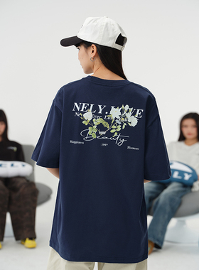 重磅纯棉花卉字母印花短袖T恤男女美式潮牌宽松休闲百搭情侣体恤