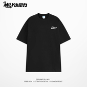 花体系列LOGO印花基础国潮美式 T恤260克纯棉上衣 高街宽松圆领短袖