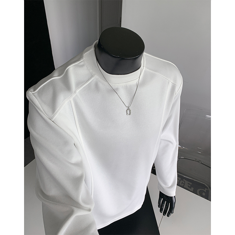 小尼力潮牌纯色正肩长袖T恤