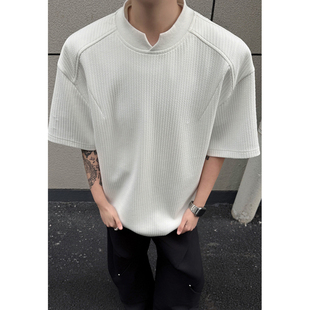 小尼力亨利领短袖polo衫男款夏季美式硬挺重磅t恤立领正肩半截袖