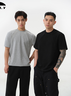 NELY美式高街液氨棉cleanfit短袖T恤男女宽松短款boxy正肩上衣tee