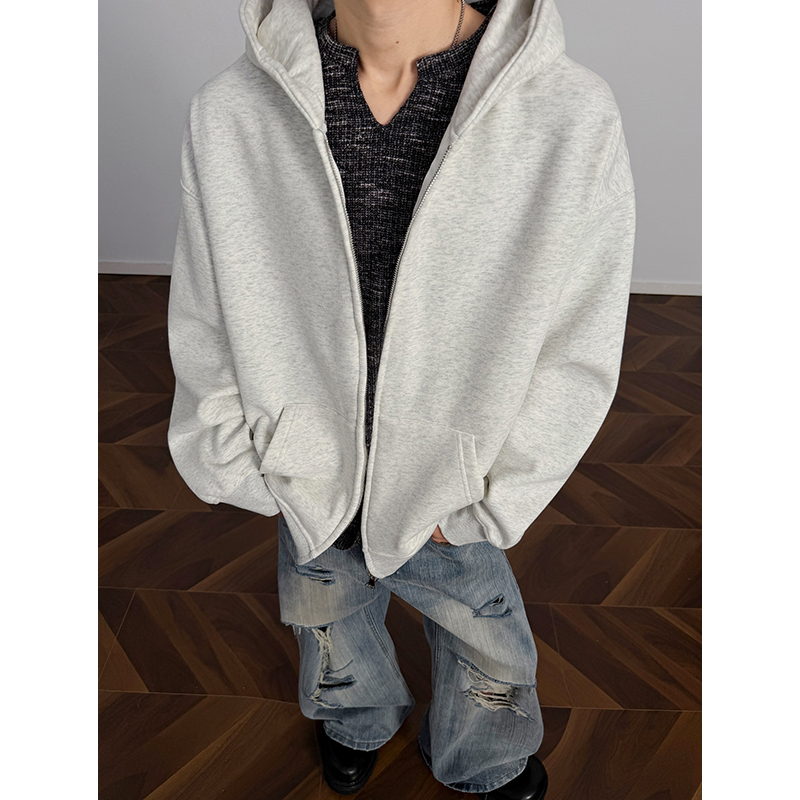 小尼力纯色加绒拉链卫衣