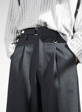 黑色直筒宽松西裤男生垂坠感高级感冬季加绒休闲裤美式高腰西装裤