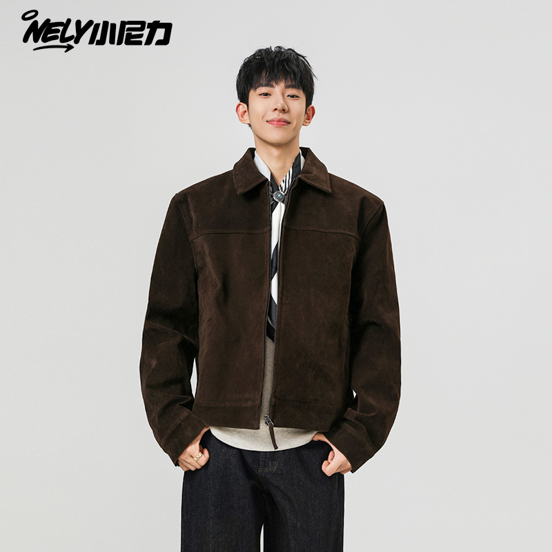 小尼力黑色翻领夹克外套