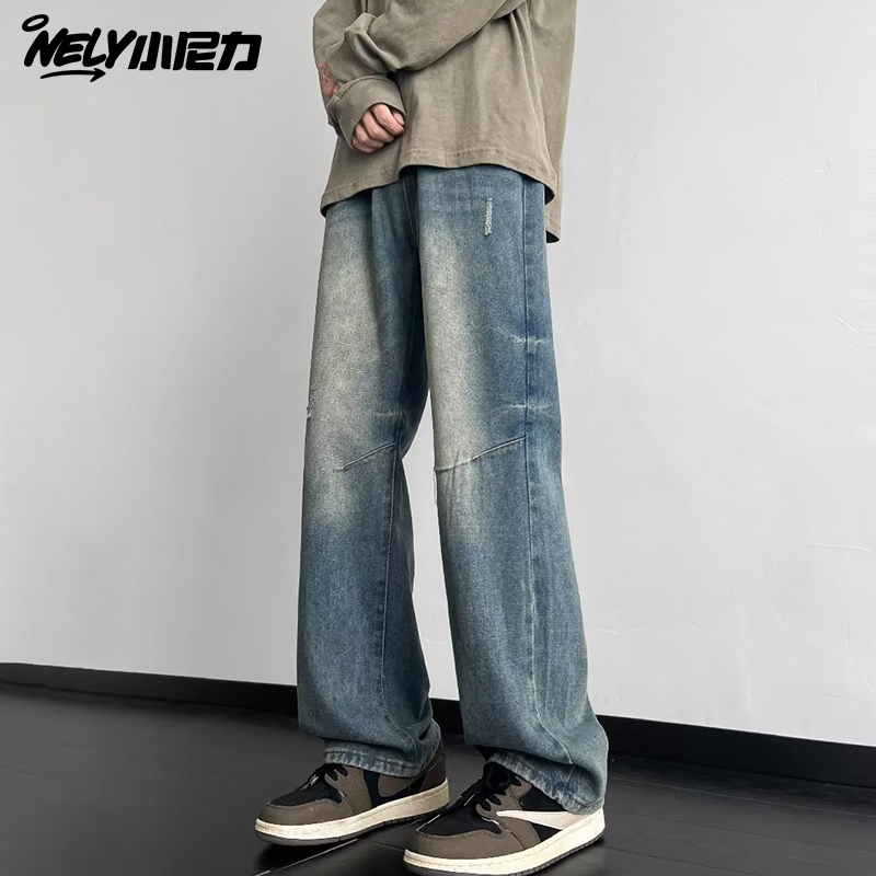 潮牌水洗宽松牛仔裤美式vibe