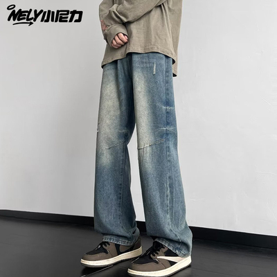 潮牌水洗宽松牛仔裤美式vibe
