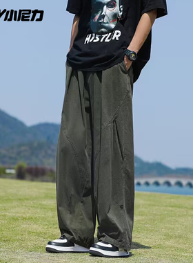 NELY小尼力日系休闲长裤男女秋冬潮牌高街宽松阔腿直筒宽松工装裤