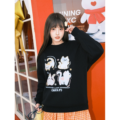小尼力复古猫咪圆领卫衣
