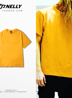 2025黄色短袖T恤宽松显瘦简约纯色打底衫男女棉质学生体恤夏季