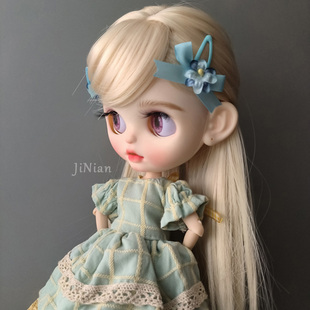 BJD刘海夹一对 小布blythe头饰 BB夹 蓝色蝴蝶结发饰娃娃道具六分