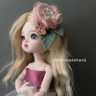 娃娃六分 blythe头饰 仿真芍药花饰 小布发饰 水钻发夹 小布头饰