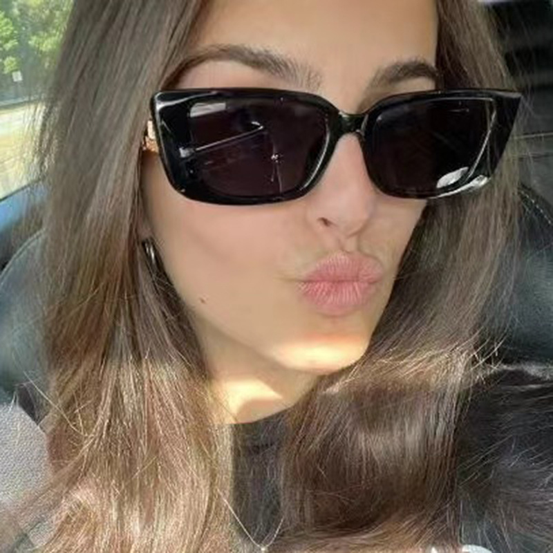 猫眼窄框链条脚太阳镜跨境墨镜欧美时尚小框街拍女士太阳眼镜潮流