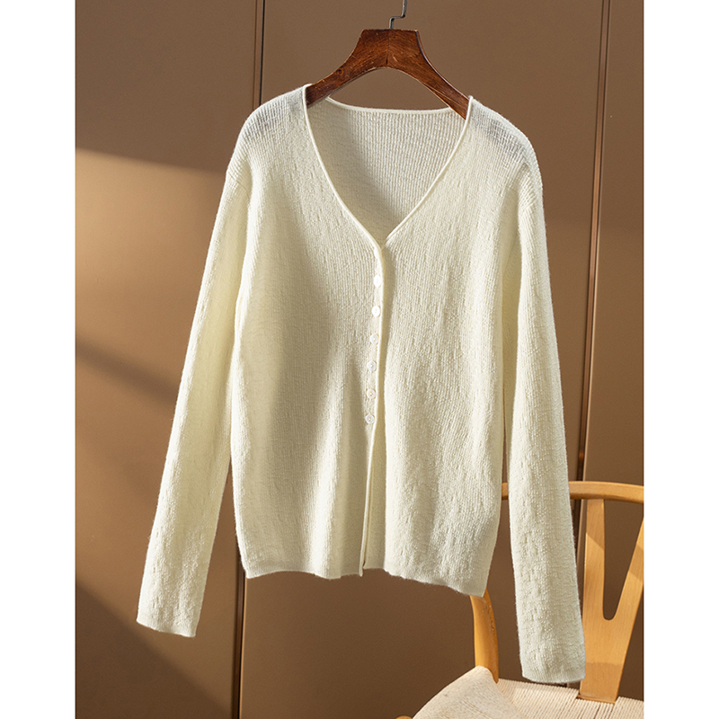 HH￥759 秒！春天家  法G肌理感100山羊绒V领毛衣开衫女8T84