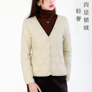深V新款羽绒服内胆 羽绒保暖内衣长袖打底内穿白鸭绒长袖羽绒马甲