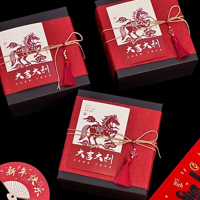 新中式春节马年礼盒包装盒新年烘焙坚果糕点熟食年货伴手礼品木盒