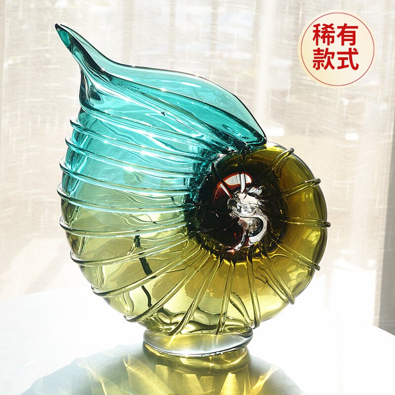 琉璃螺摆件玻璃花瓶酒柜装饰品高档手工鹦鹉海螺客厅样板房摆设