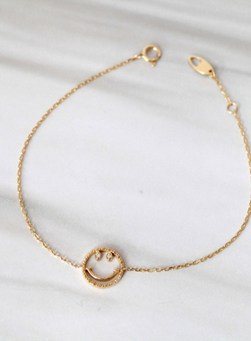 张多多珠宝ZDD 18K黄金镶真钻镂空笑脸手链 耳钉 项链/锁骨链