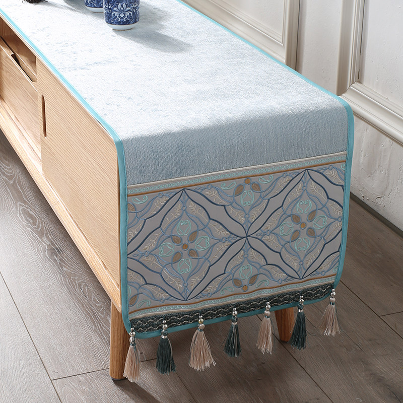 新中式电视柜盖布刺绣轻奢餐边柜桌布长条鞋柜桌垫台布桌面保护垫,居家布艺,万能盖巾,淘宝优惠券,粉丝福利购,淘宝优惠卷