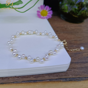 娣沙珍宝■繁星点点 天然小珍珠14K注金手链手饰女 温柔而精致