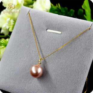 娣沙珍宝■ 天然10-11MM粉色正圆无暇天然珍珠吊坠18k金盒子项链