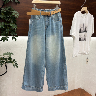 女2026春新款 欧货5399正品 复古洗水翻边松弛感宽松休闲阔腿牛仔裤