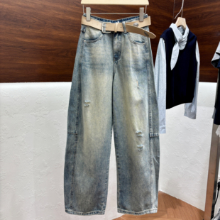 显瘦复古香蕉牛仔拖地长裤 新款 967 女宽松2026春季 欧货高腰弯刀裤