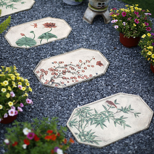 石板铺路草坪户外花园脚踏露台