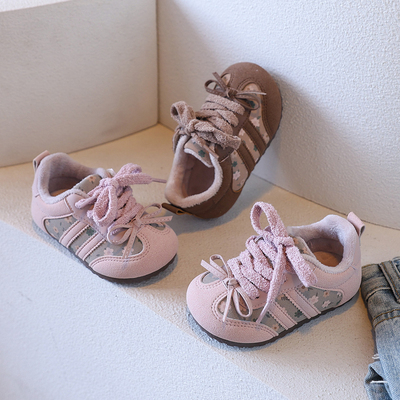 韩版蝴蝶结儿童帆布棉鞋冬季新款女童二棉鞋加绒男童保暖宝宝童鞋