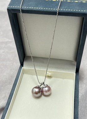 天然紫色系珍珠纯银极光豆豆链柿子头小山竹吊坠正圆强光