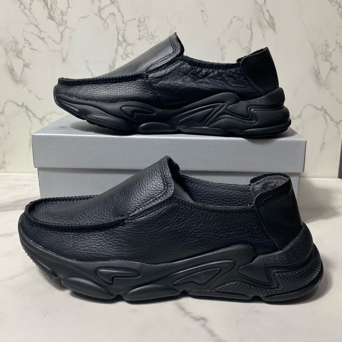 头层牛皮男皮鞋春秋厚底防滑真皮一脚蹬专业运动底透气牛皮休闲鞋