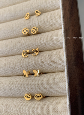 GGW手作 幸运草祥云锁钛钢螺丝拧扣耳钉超保色耳骨钉睡觉免摘耳环