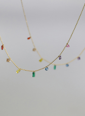 GGW 幻彩多巴胺少女心彩虹锆钛钢项链轻奢水滴锆石锁骨链清新颈链