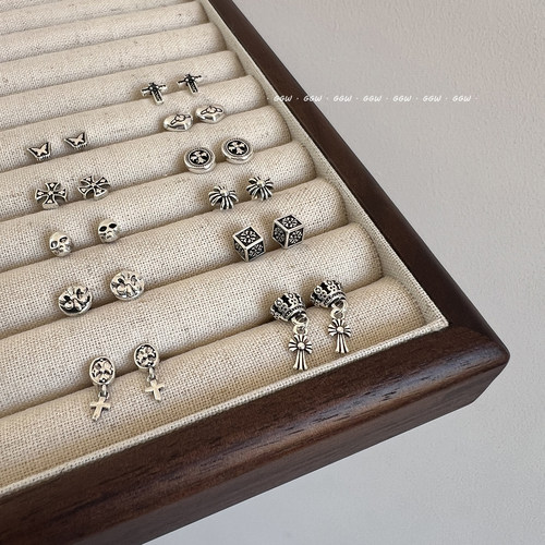 GGW 复古朋克系列仿古银钛钢耳钉螺丝拧扣耳骨钉睡觉免摘耳环耳饰