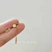 GGW 不对称圆笑脸微笑smile组合钛钢耳钉螺丝拧扣耳骨钉三洞耳环