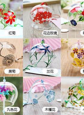 厂家手工彩绘玻璃风铃创意礼品景区日式玻璃风铃 小花玻璃风铃