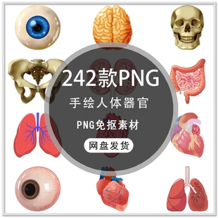 手绘科研医学医疗素材人体器官手绘心脏医学海报设计PNG免扣素材