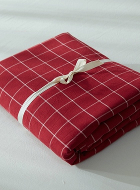 BO中格子床单单件全棉纯棉水洗棉纯色1.8床1.5深红色酒红枣红暗红