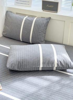 一对BO枕套格子4水洗棉全棉纯棉枕头套枕芯套单人48*74简约灰色