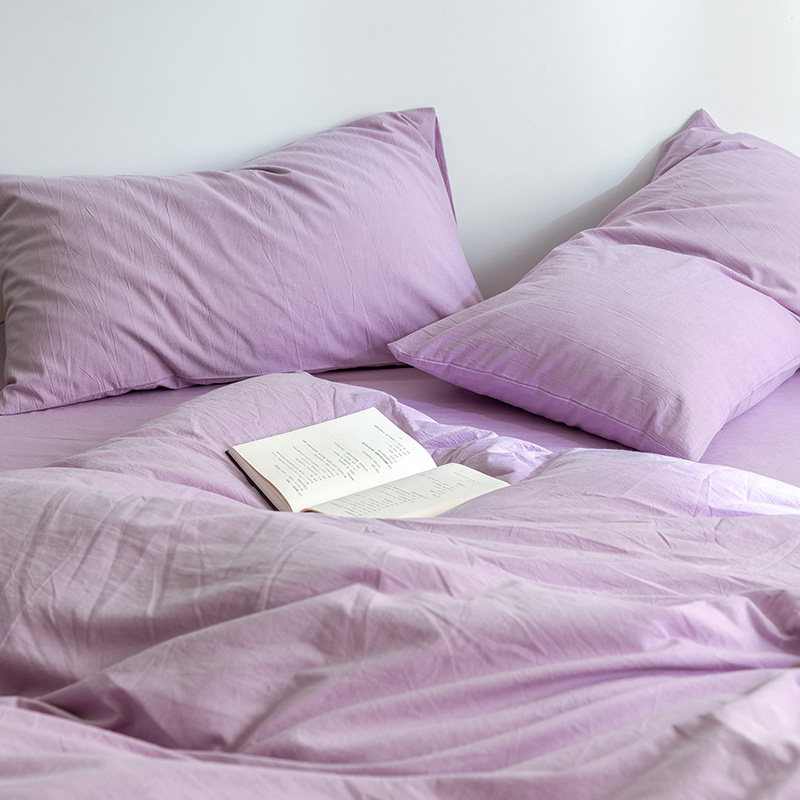 枕套一对bo纯棉全棉水洗棉枕头套枕芯套单人48*74纯色浅紫淡紫色