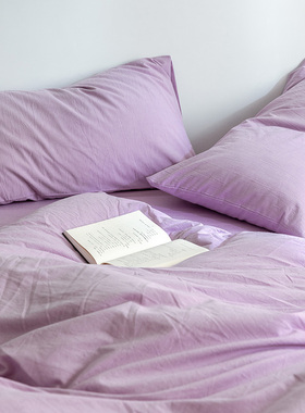 BO枕套一对 纯棉全棉水洗棉枕头套枕芯套单人48*74纯色浅紫淡紫色