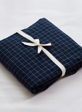 BO小格子床单 单件纯棉全棉水洗棉纯1.5床1.8宿舍1.2深蓝色藏蓝色