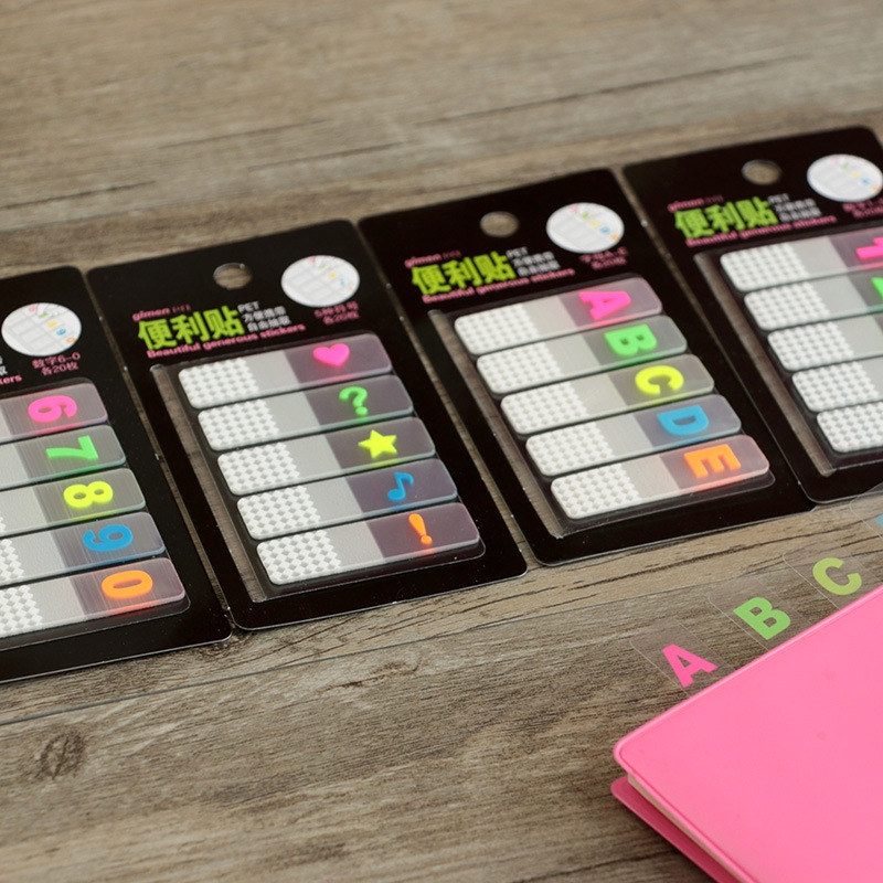 数字标签索引N次贴 巨门创意荧光色字母符号数字6色学生PET便利贴