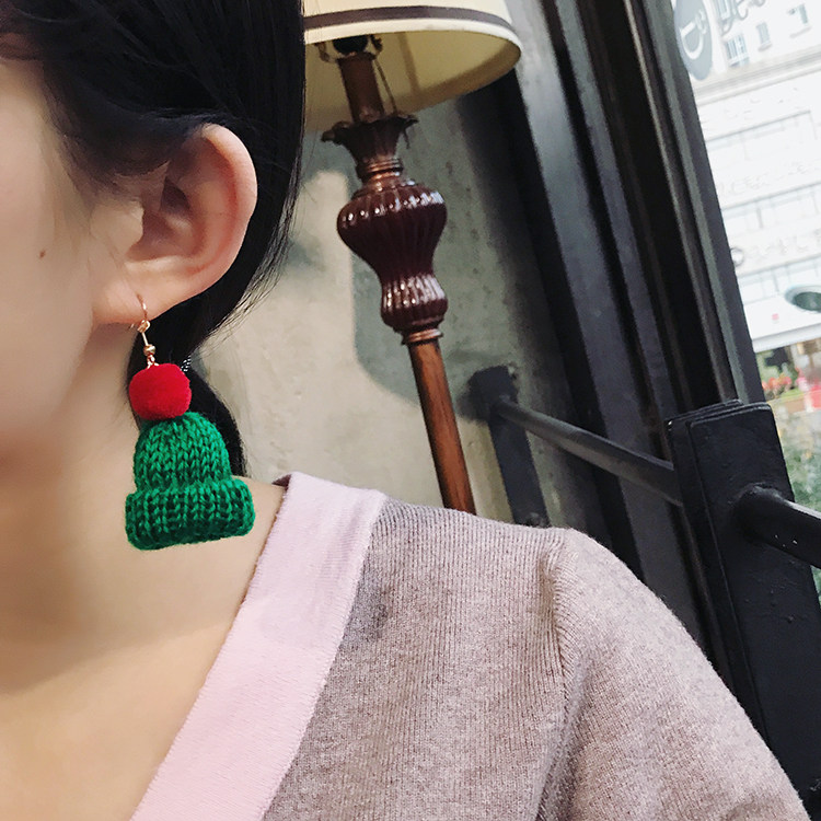秋冬圣诞毛球帽子耳环韩国时尚个性耳坠百搭气质耳勾女网红耳钉