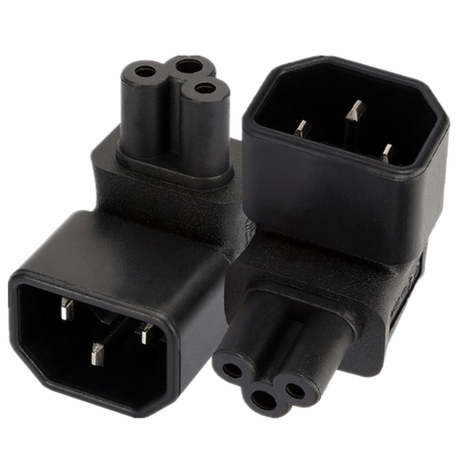 IEC320-C14品字公转C5梅花母 梅花母头转品字公头 PDU 90度上弯头