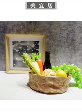 牛皮收纳篮面包厨房展厅小摆件