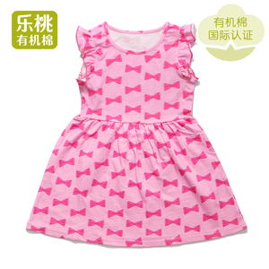 乐桃和家有机棉女童蝴蝶结图案背心裙女生纯棉套头裙子