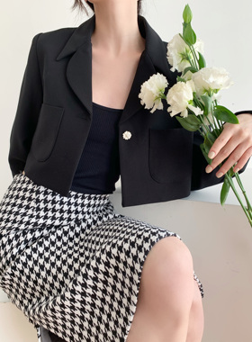 【清仓特价不退不换】法式优雅复古侧开叉裙千鸟格半身裙一步裙